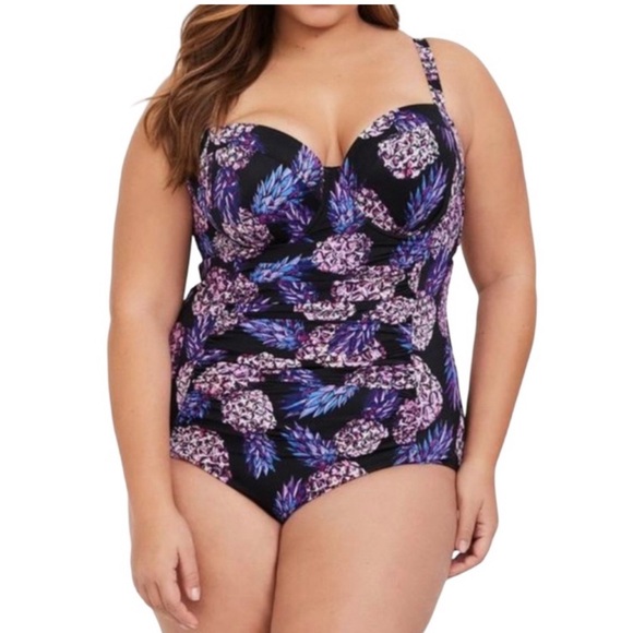 TORRID Pineapple Push-Up Demi Slim Fix Swimsuit Sz 4XL - Picture 2 of 16